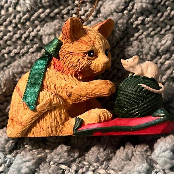 Kitten and His Ball of Yarn Playing With a Mouse Ornament - Picture 2 of 7